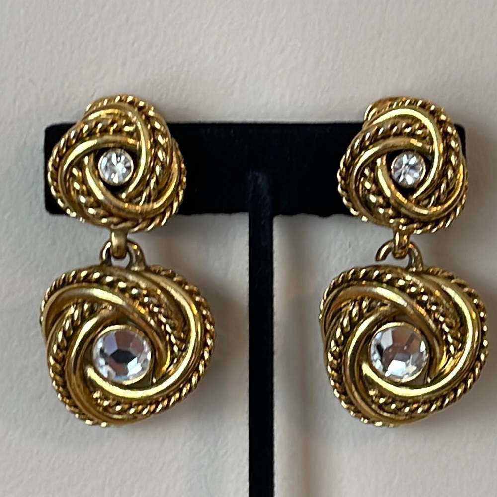 Vintage 1960 gold braided drop clip on earrings